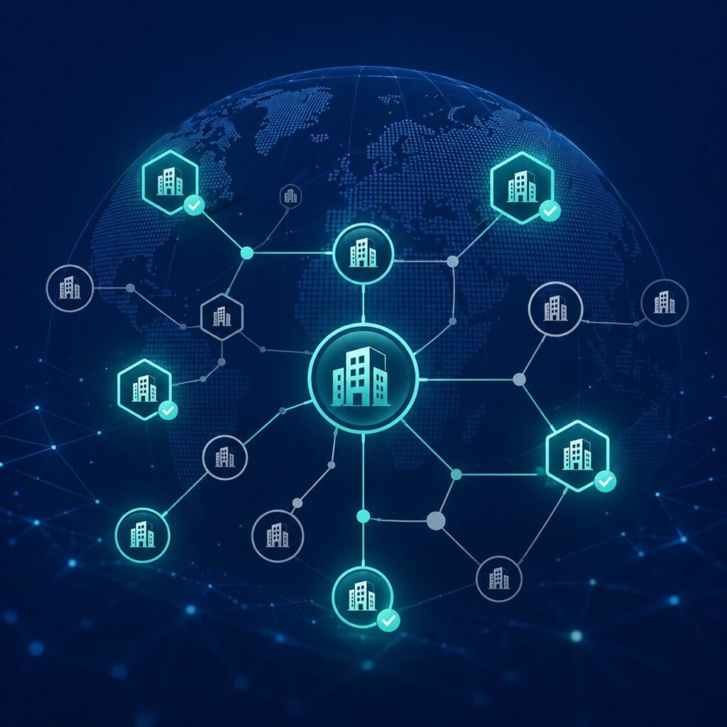 Global network of verified and unverified legal entities illustrating the KYB process using LEI codes